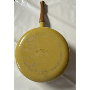 Vintage Descoware Belgium Cast Iron Cookware Yellow Sauce Pan Wood Handle No Lid